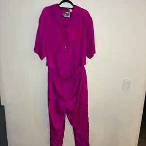 Vintage Trash clothing Vibrant Pink Jumpsuit, silk ,size 14